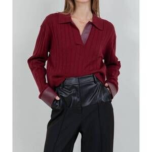 NEW WHITEROOM+CACTUS contrast knitted long sleeve sweater in burgundy